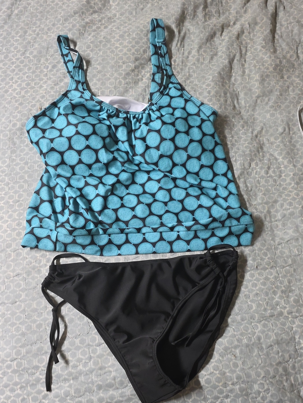 NWOT Blue Polka Dot Tankini Top with Black Swim Briefs - Women's Swim Set